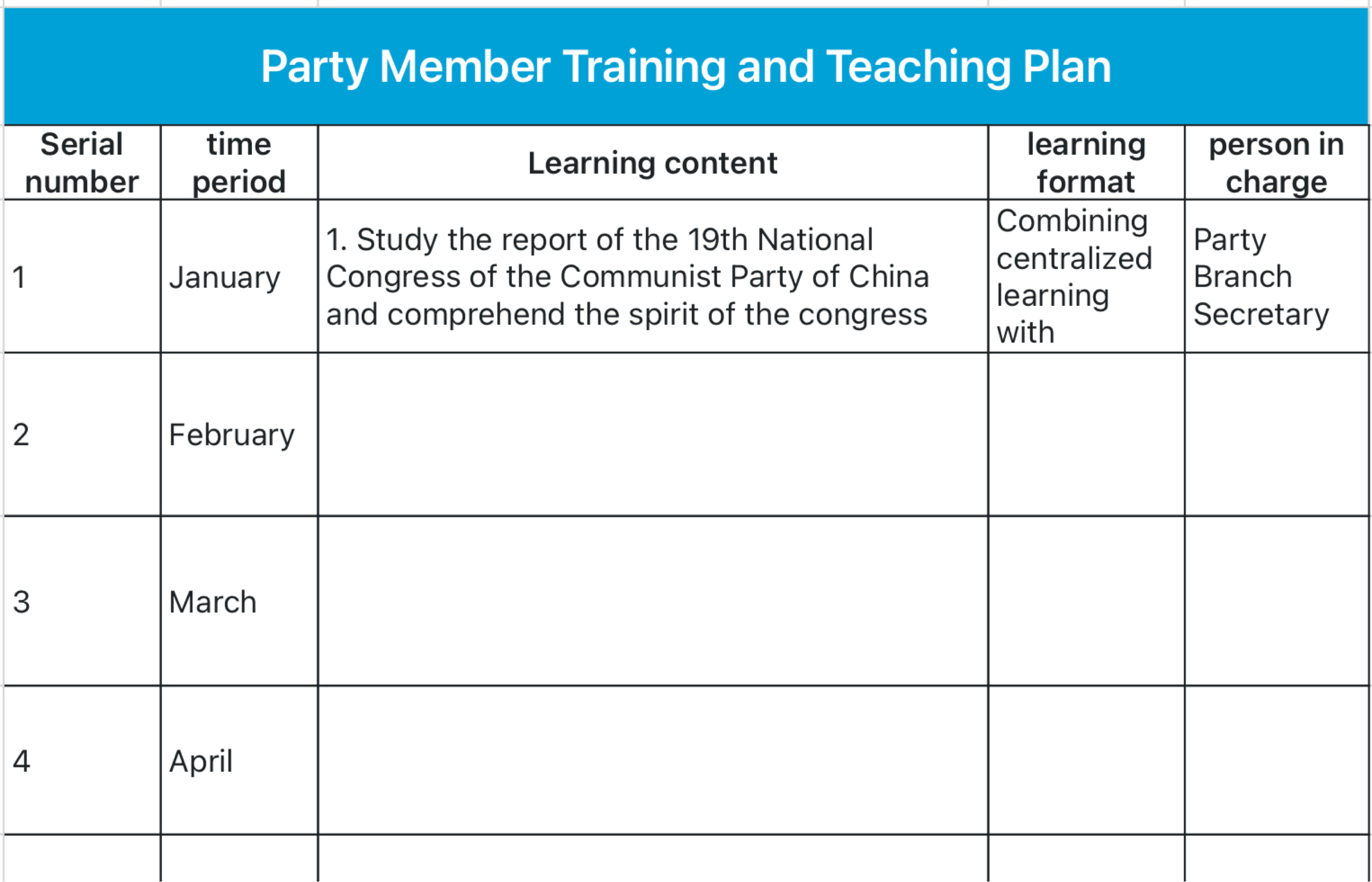 Party Member Training and Teaching Plan